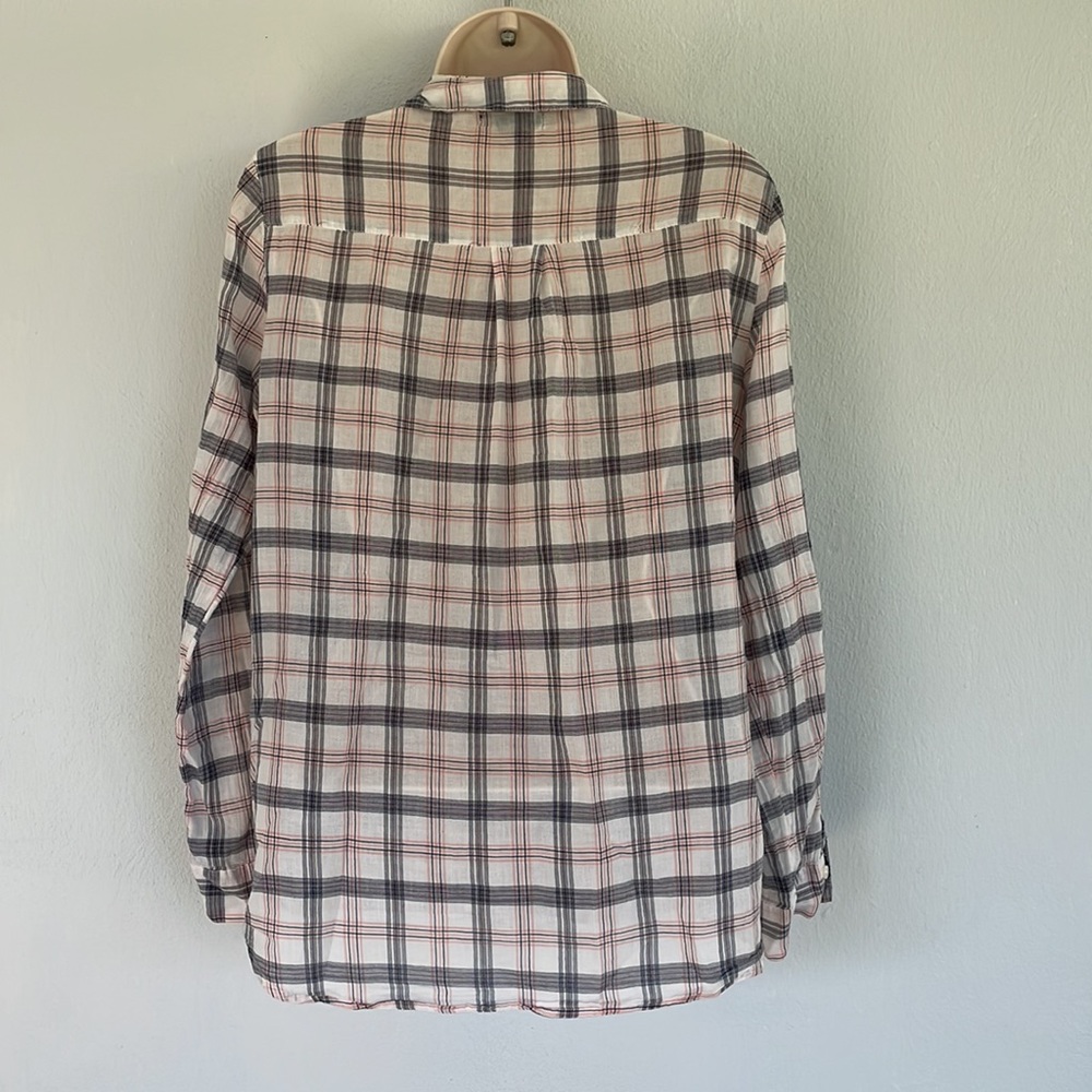 Gap pink gray plaid boyfriend lightweight cotton button down shirt size small - Picture 6 of 8